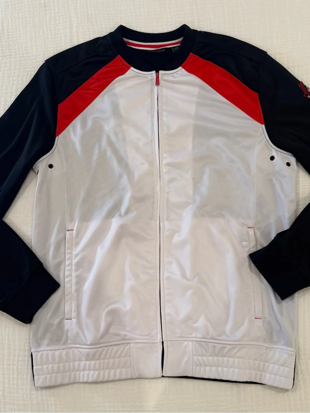 Sean John Vintage Track Jacket Colorblock Crest Patch White Black Red Size XXL